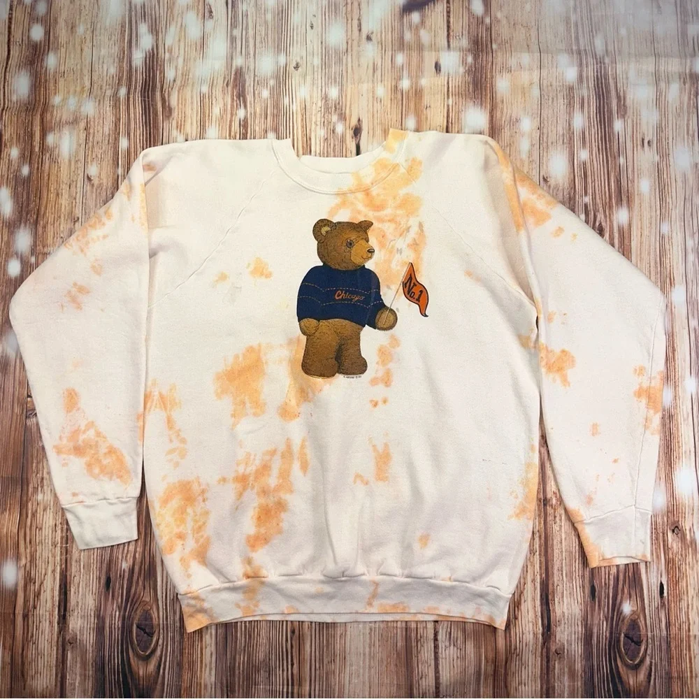 Vintage 1986 Screen Stars Bear Graphic Crewneck Sweater - Cream and Orange XL